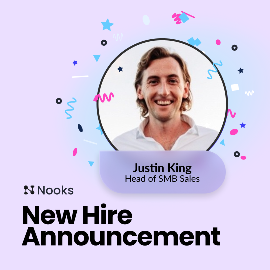 Nooks new hire announcement graphic for Justin King, Head of SMB Sales