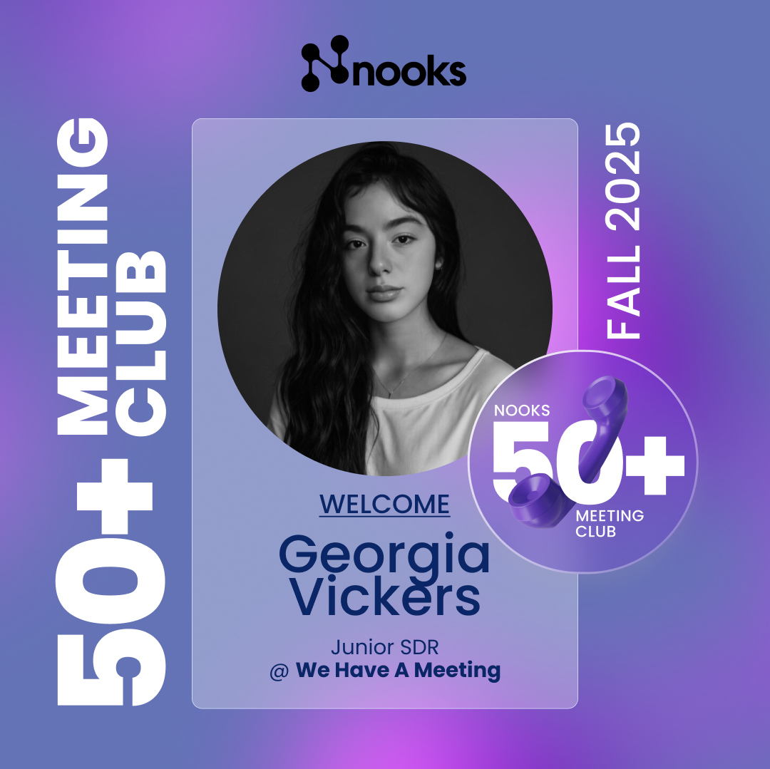 Nooks 50+ Meeting Club graphic welcoming Georgia Vickers