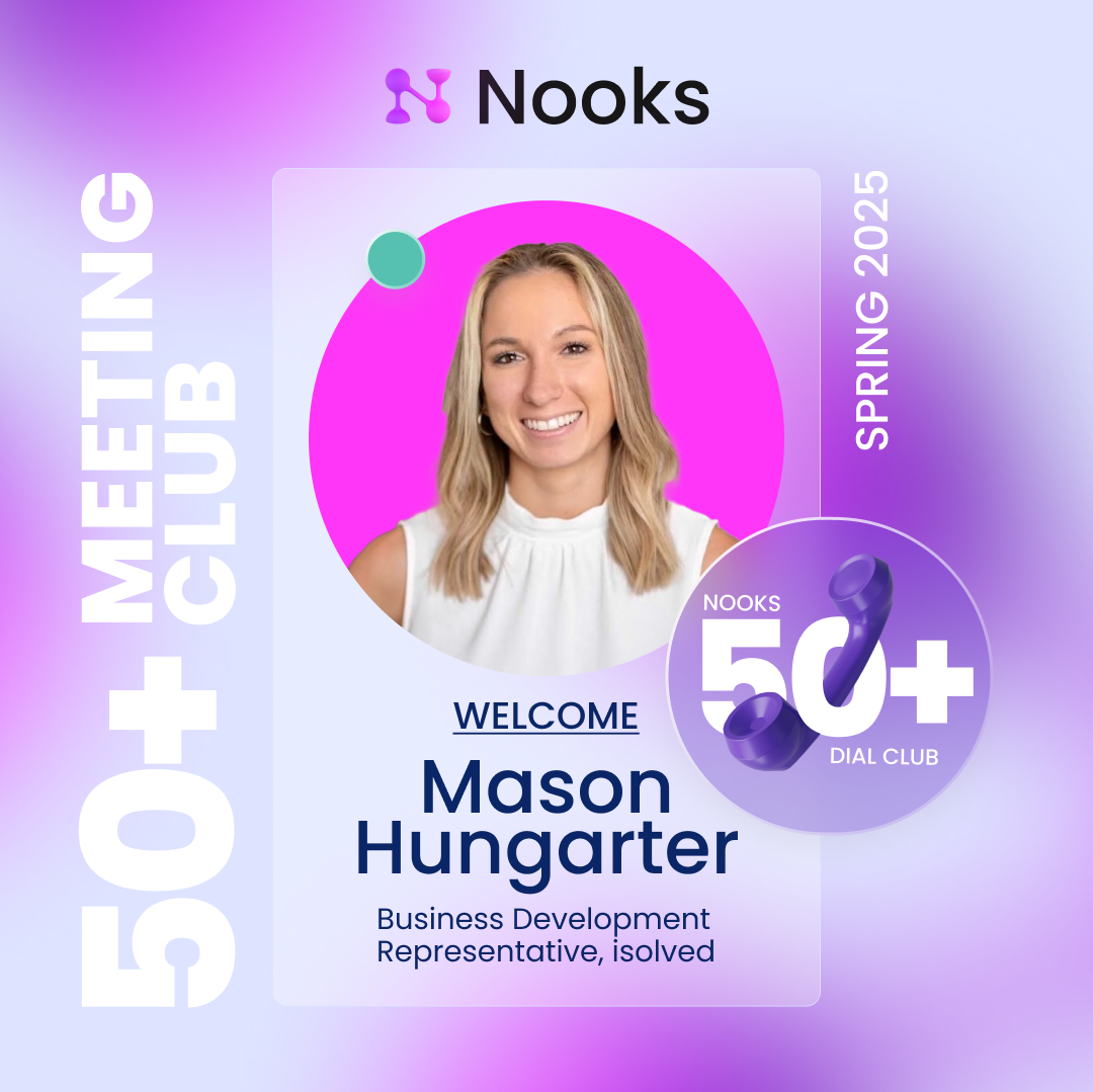 Nooks 50+ Meeting Club graphic welcoming Mason Hungarter